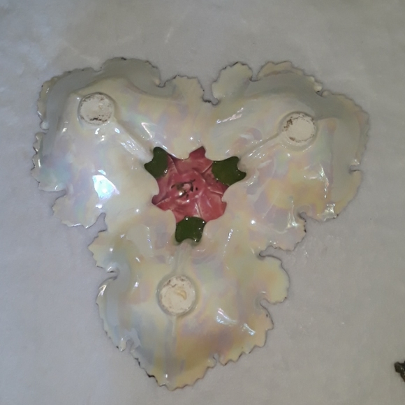 Irredecsint ceramic glazed rose candy/chip dish, unique handpainted vintage bowl - Picture 9 of 11